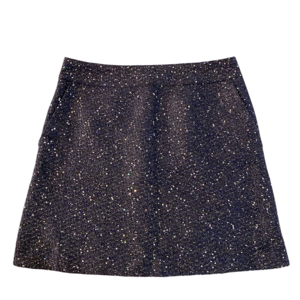 LOFT Navy Metallic and Sequin Boucle Skirt Size 6P
